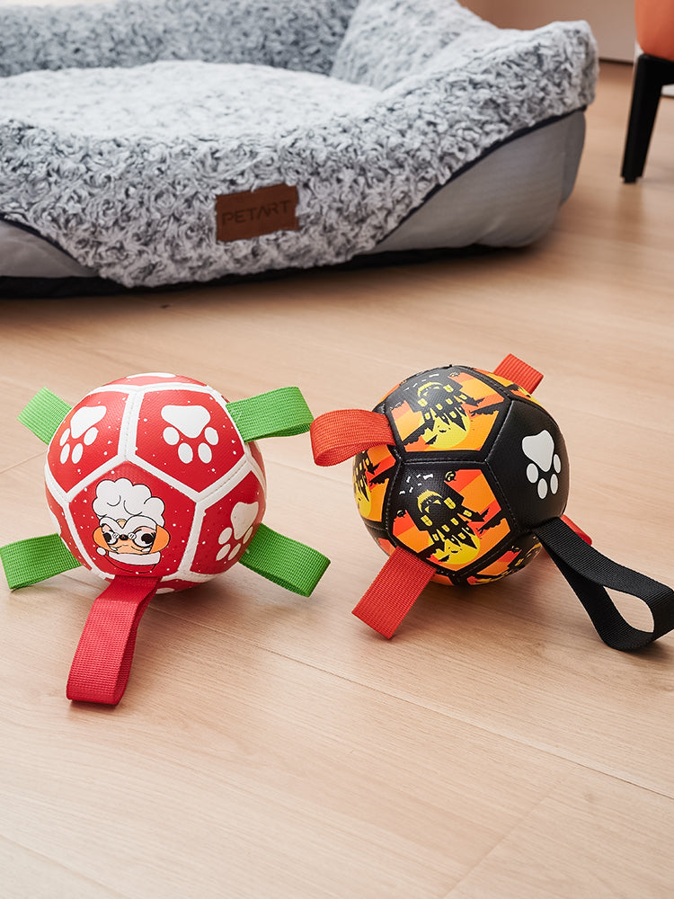 KFX-1968573 Interactive Dog Soccer Ball Toy with Straps - Perfect for Tug of War, Water Play, and Holiday Gifts