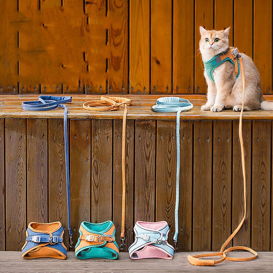 KFX-1970365 Reflective Outdoor Cat Vest with Anti-Breaking Loose Feature and Deer Skin Velvet Chest Strap, Available in Multiple Colors and Sizes