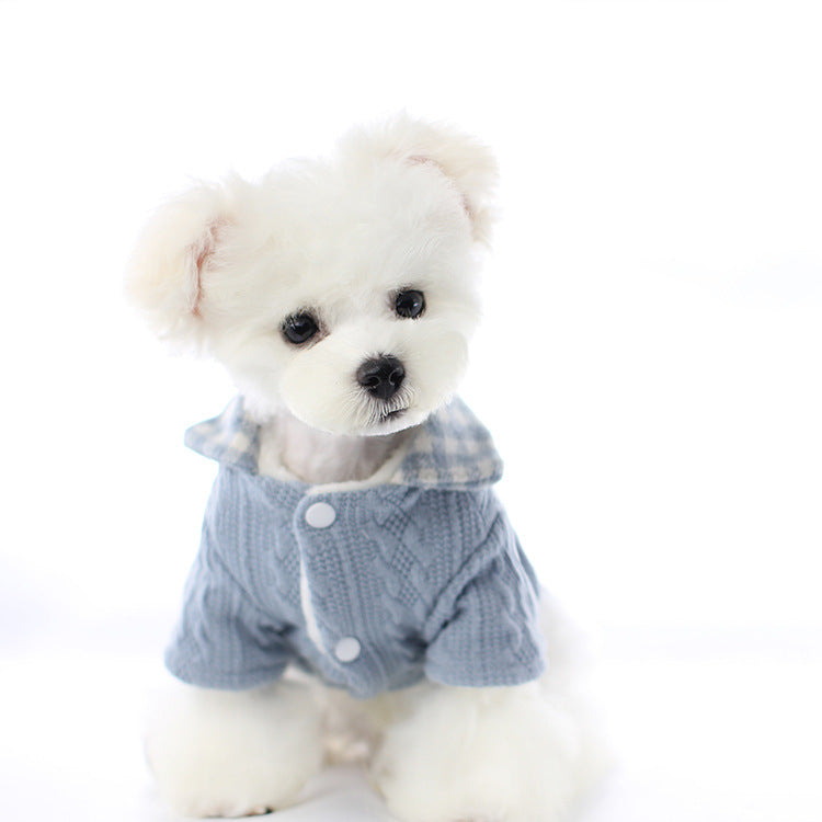 KFX-1974845 Cozy Two-Piece Dog Costume for Small Pets in Pink, Blue, and Gray Cotton Styles