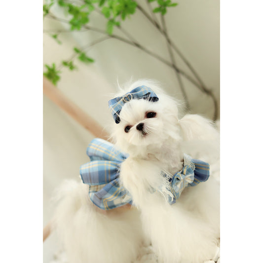 KFX-1976125 Cute Blue Plaid Suspender Skirt for Pets - College Style Dress in Light and Dark Blue Options