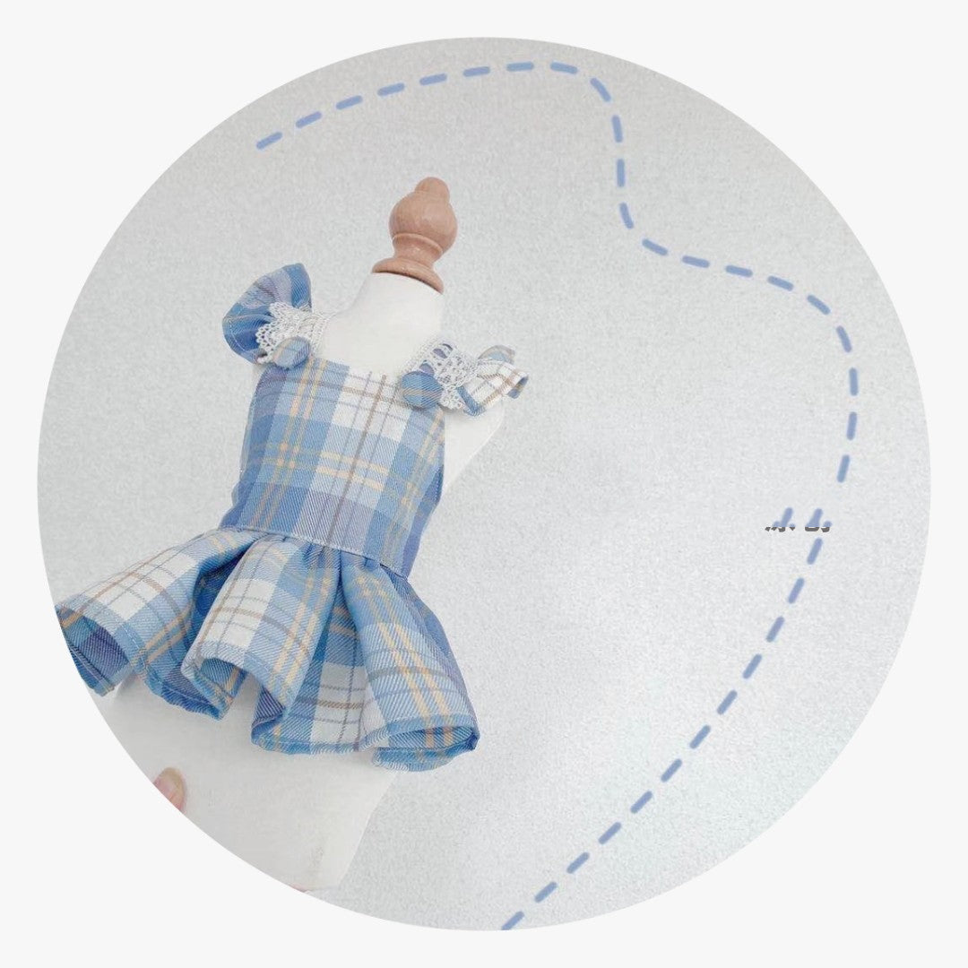 KFX-1976125 Cute Blue Plaid Suspender Skirt for Pets - College Style Dress in Light and Dark Blue Options