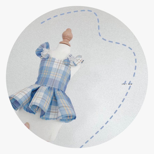 KFX-1976125 Cute Blue Plaid Suspender Skirt for Pets - College Style Dress in Light and Dark Blue Options