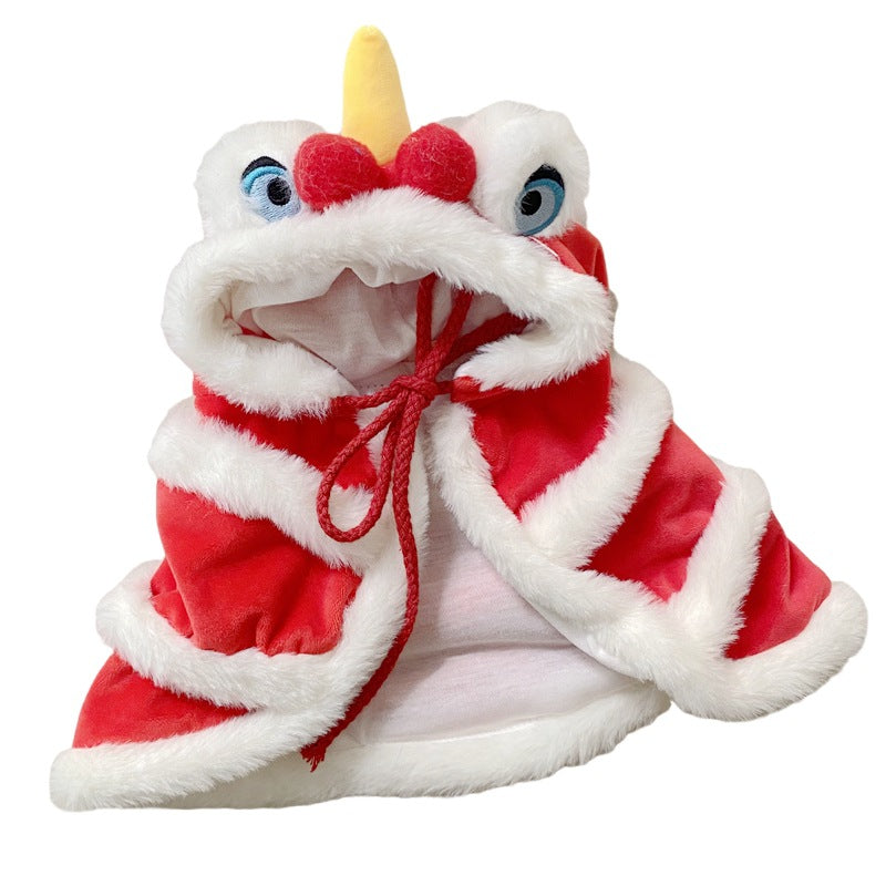 KFX-1977405 Cozy Red Cotton Winter Cloak for Cats - Lion Shawl Style