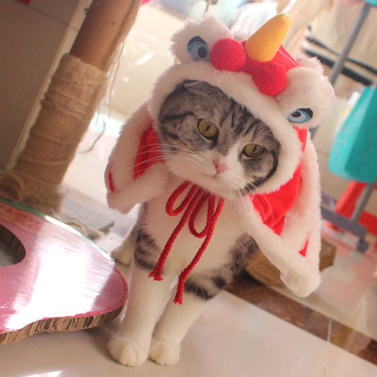 KFX-1977405 Cozy Red Cotton Winter Cloak for Cats - Lion Shawl Style