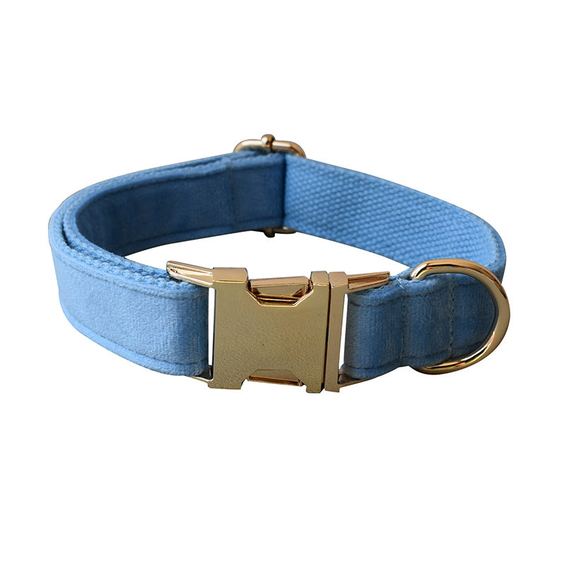 KFX-1978813 Elevate Your Pet's Style with a Monochrome Blue Velvet Dog Collar and Rope Set