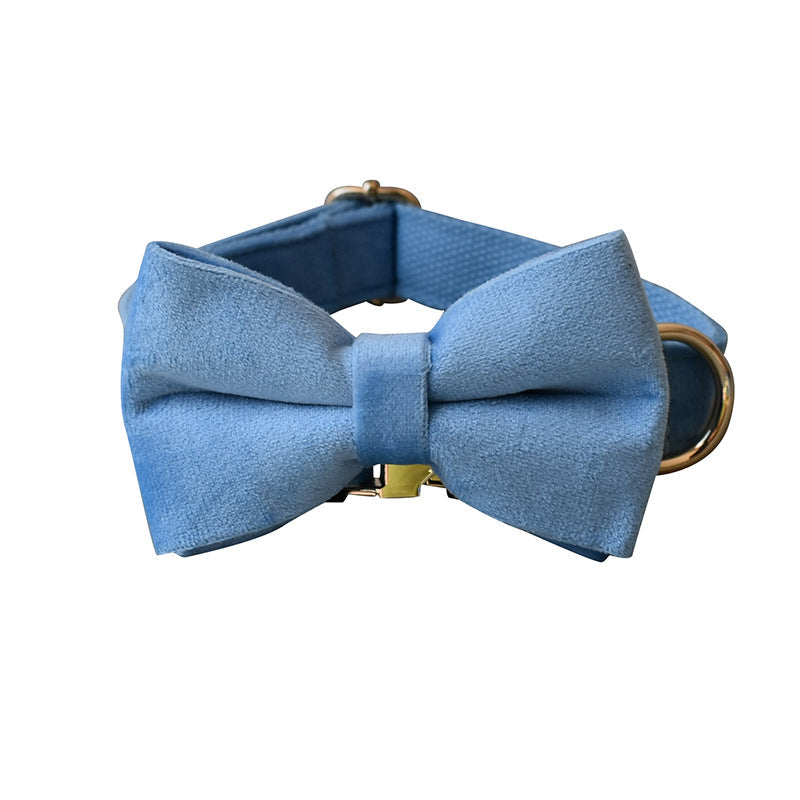 KFX-1978813 Elevate Your Pet's Style with a Monochrome Blue Velvet Dog Collar and Rope Set
