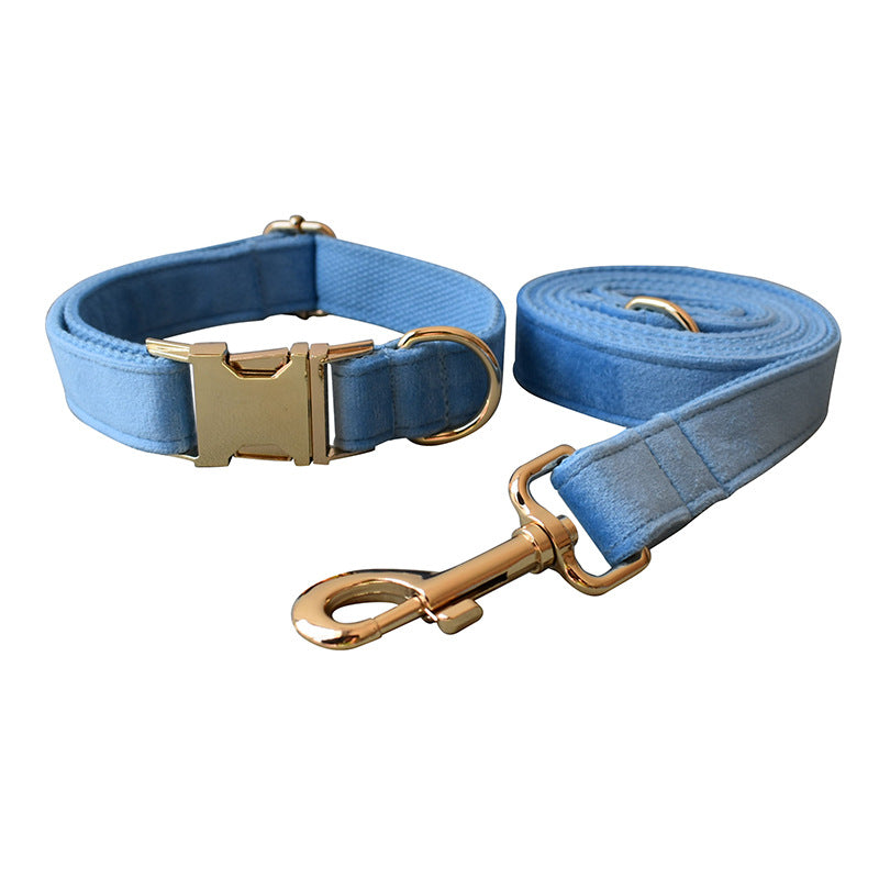 KFX-1978813 Elevate Your Pet's Style with a Monochrome Blue Velvet Dog Collar and Rope Set