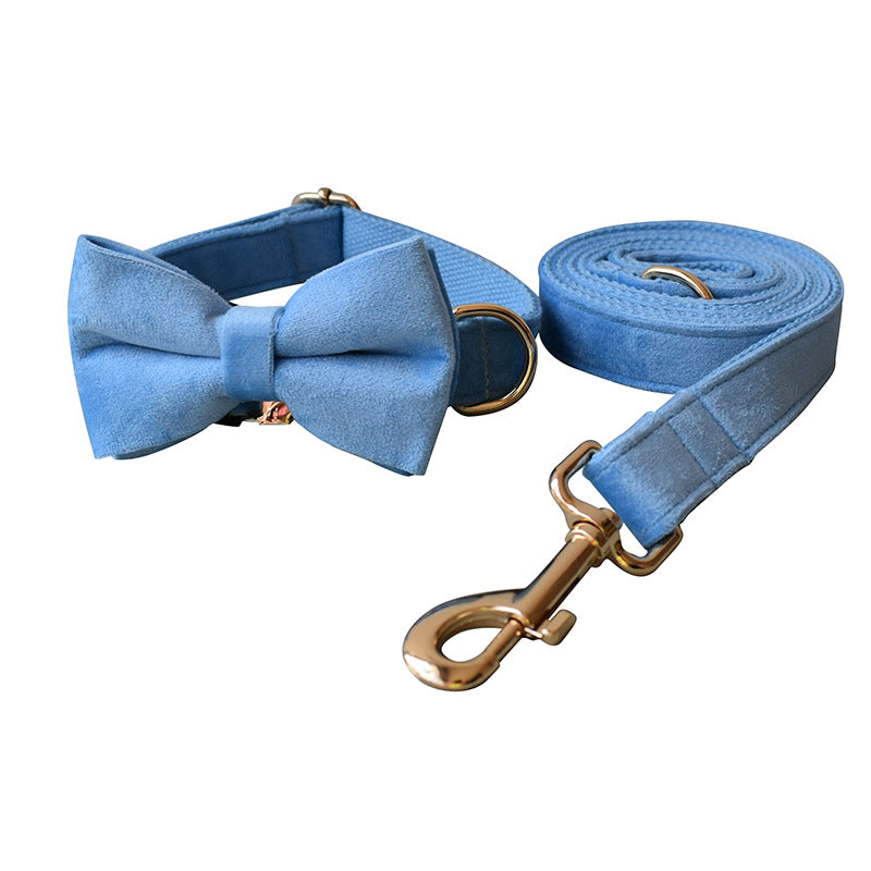 KFX-1978813 Elevate Your Pet's Style with a Monochrome Blue Velvet Dog Collar and Rope Set