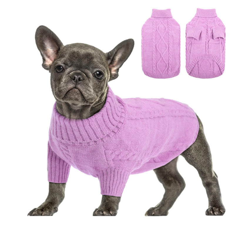 KFX-1980605 Cozy Knitted Dog Turtleneck Sweater for Autumn & Winter in Solid Colors