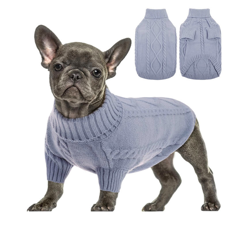 KFX-1980605 Cozy Knitted Dog Turtleneck Sweater for Autumn & Winter in Solid Colors