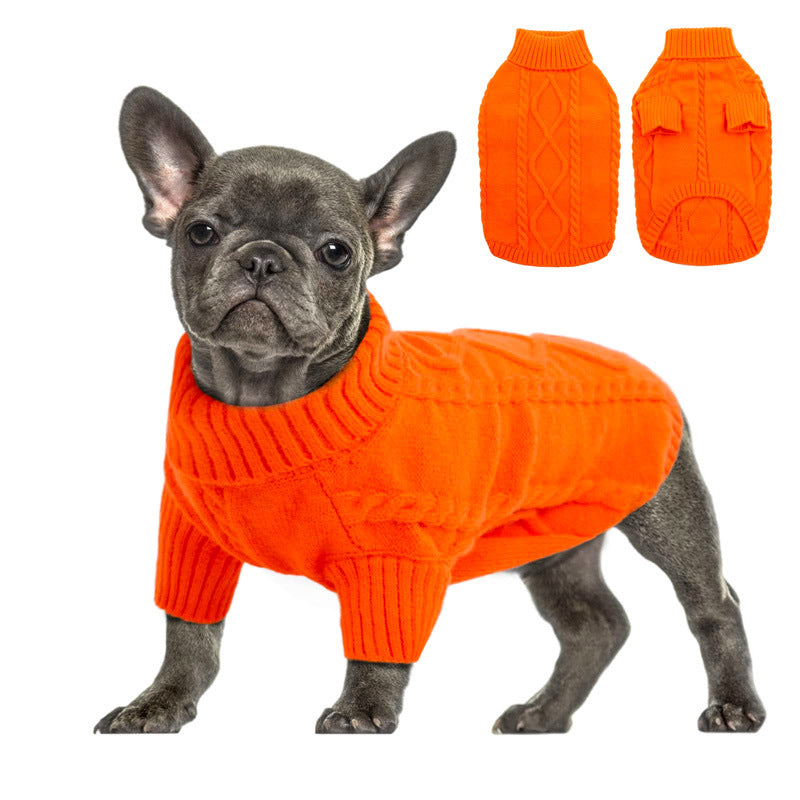 KFX-1980605 Cozy Knitted Dog Turtleneck Sweater for Autumn & Winter in Solid Colors
