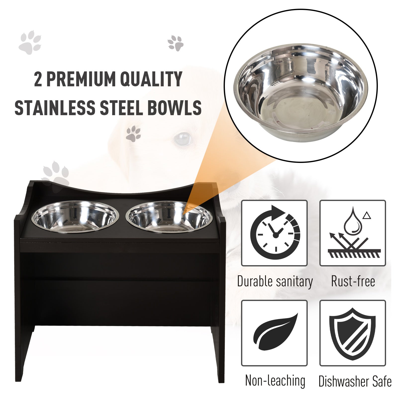 KFX-1982781 Elevated Pet Feeder with Adjustable Height and Removable Stainless Steel Bowls for Large Dogs