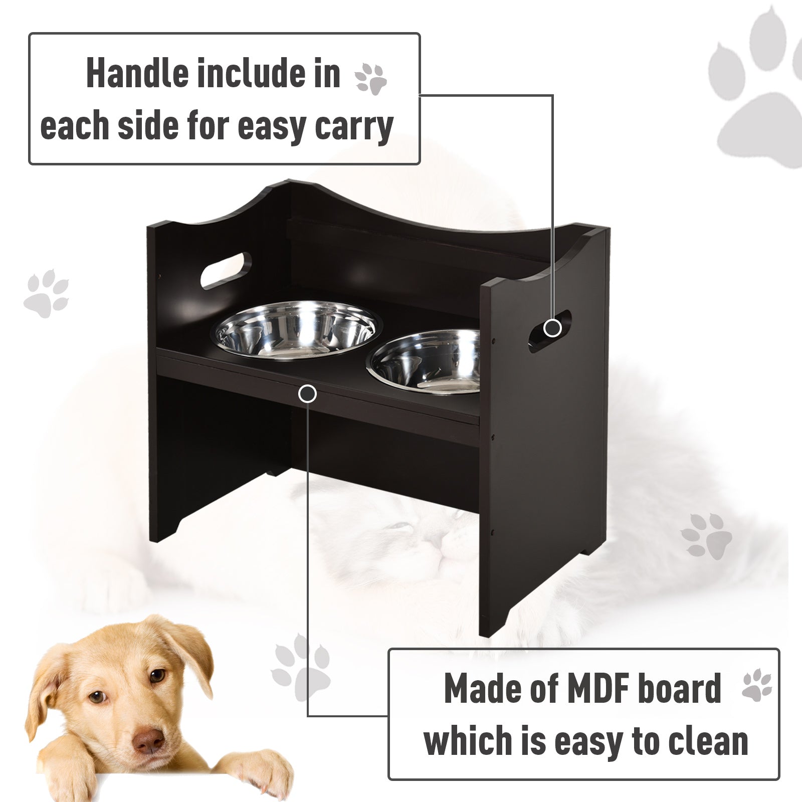 KFX-1982781 Elevated Pet Feeder with Adjustable Height and Removable Stainless Steel Bowls for Large Dogs