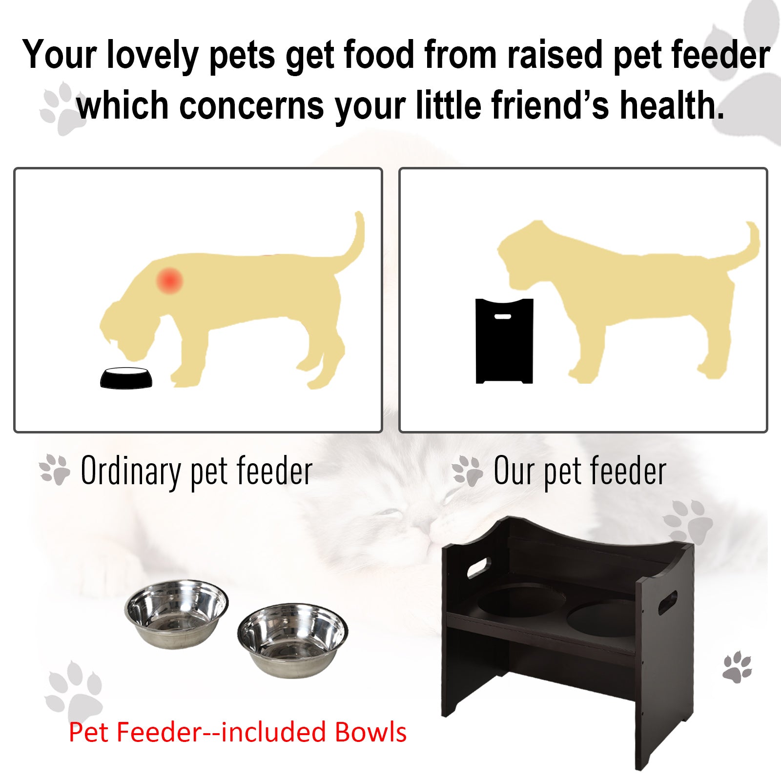 KFX-1982781 Elevated Pet Feeder with Adjustable Height and Removable Stainless Steel Bowls for Large Dogs