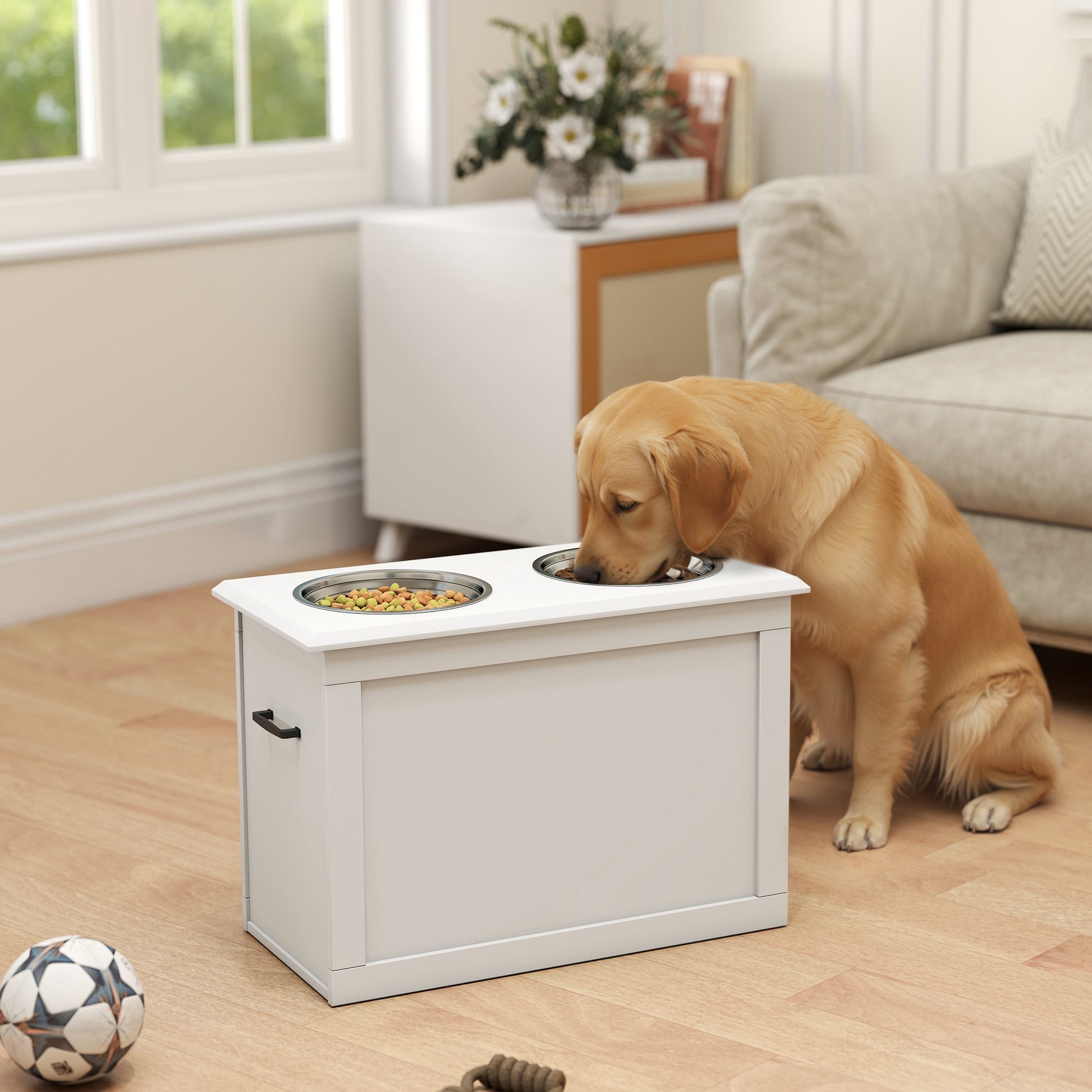 KFX-1982781 Elevated Pet Feeder with Adjustable Height and Removable Stainless Steel Bowls for Large Dogs