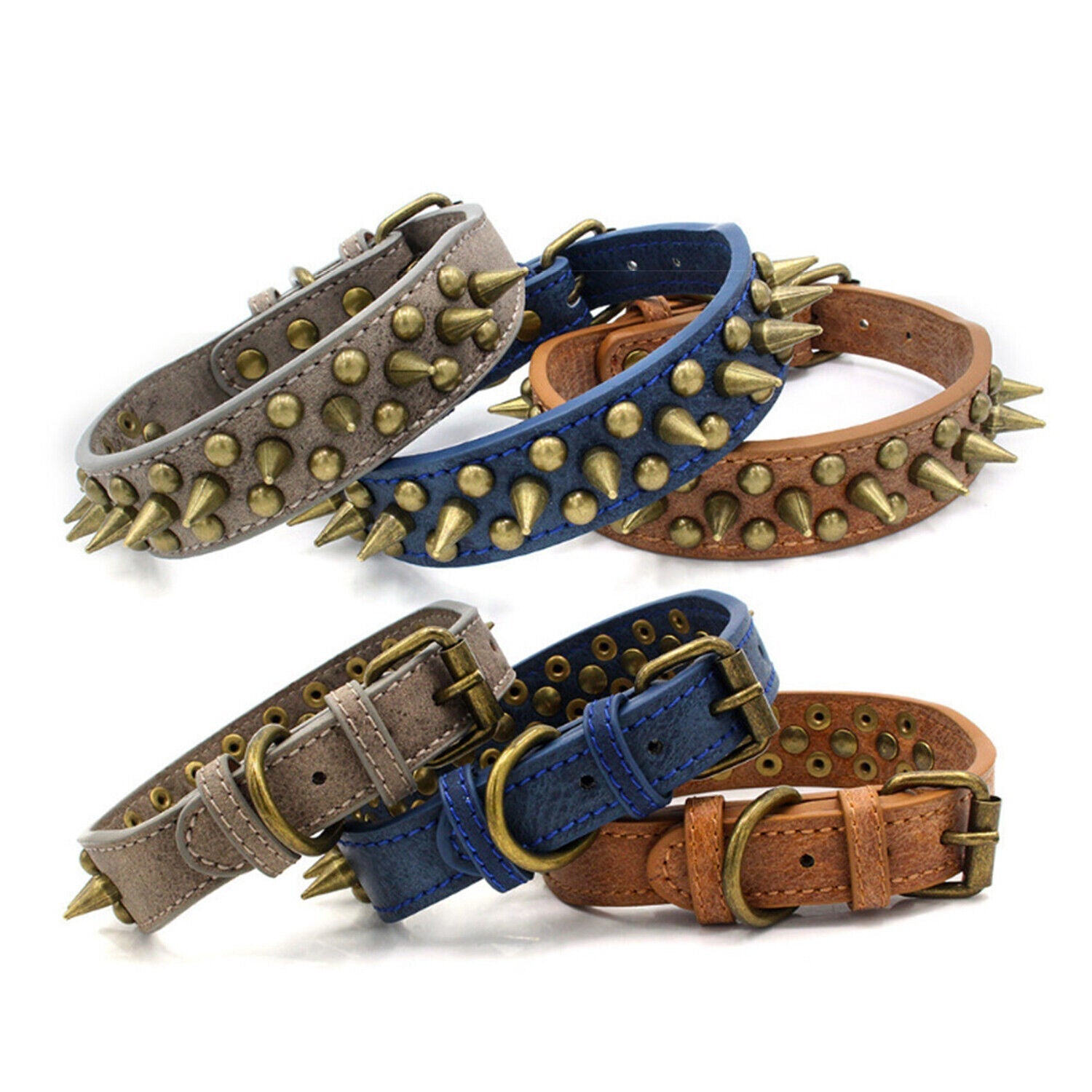 KFX-1984061 Retro Spiked Rivet Dog Collar in Leather for Large Breeds, Sizes S-XL