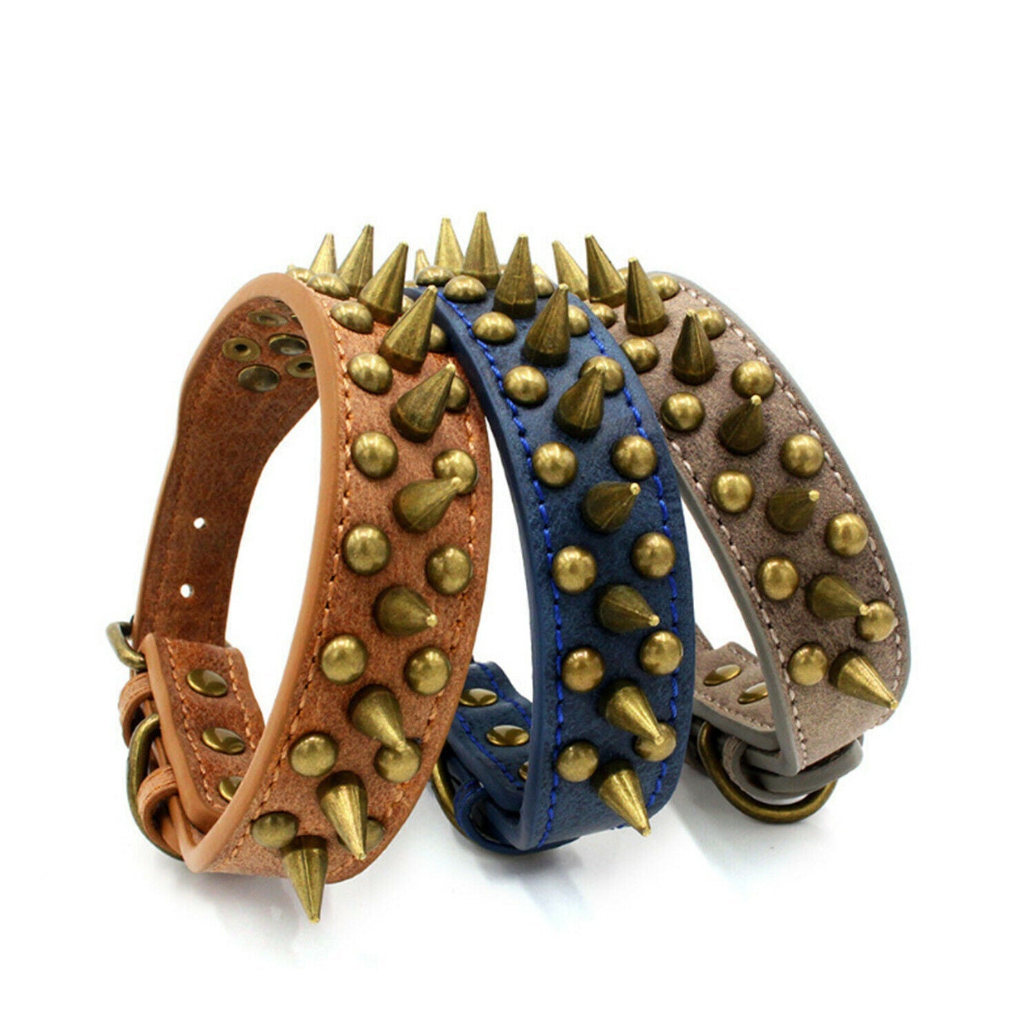 KFX-1984061 Retro Spiked Rivet Dog Collar in Leather for Large Breeds, Sizes S-XL