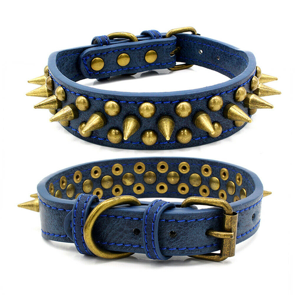 KFX-1984061 Retro Spiked Rivet Dog Collar in Leather for Large Breeds, Sizes S-XL