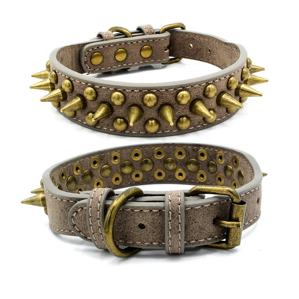 KFX-1984061 Retro Spiked Rivet Dog Collar in Leather for Large Breeds, Sizes S-XL