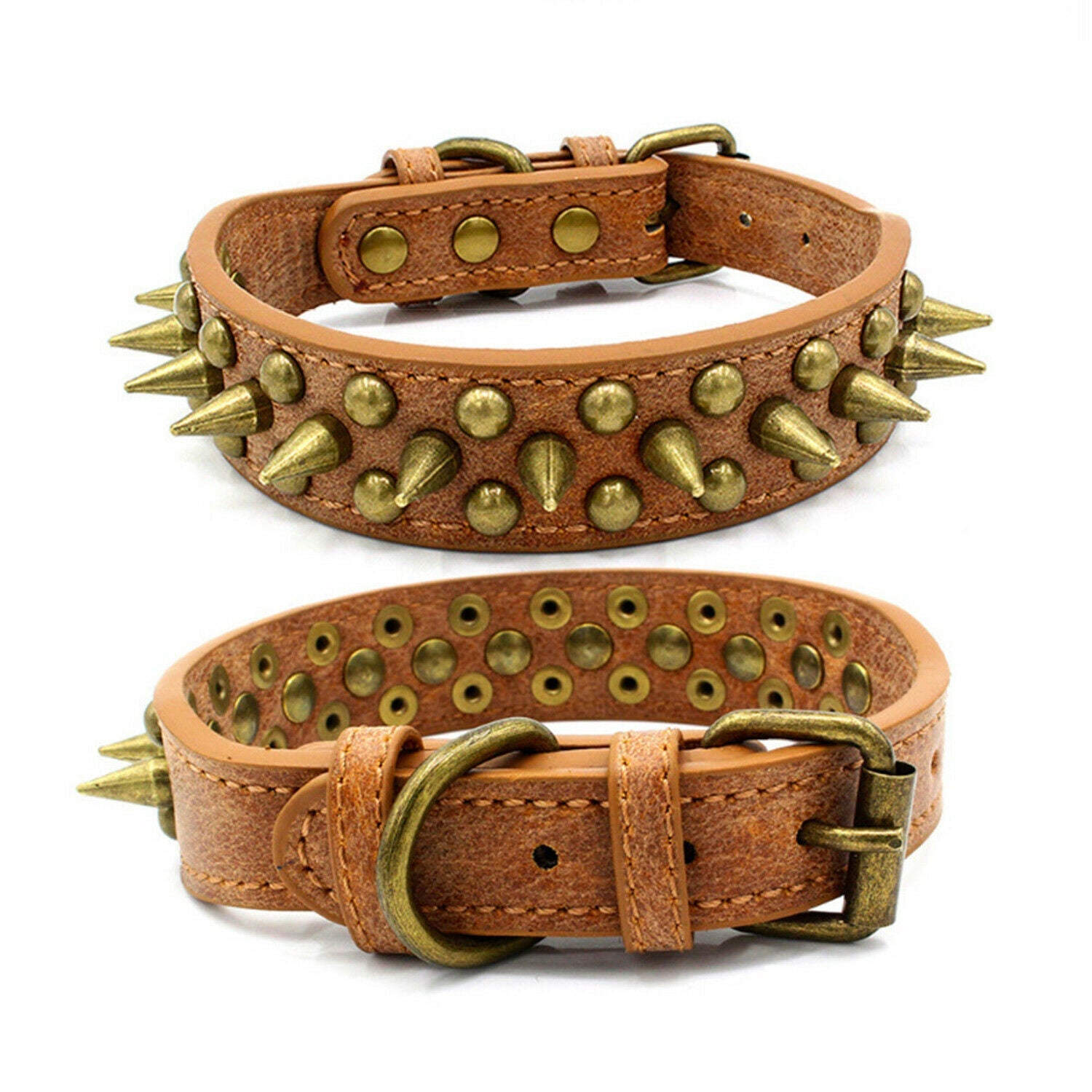 KFX-1984061 Retro Spiked Rivet Dog Collar in Leather for Large Breeds, Sizes S-XL