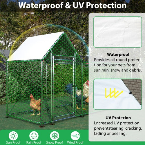 KFX-1986237 Metal Chicken Coop with Lid - 10x3FT Poultry Habitat Cage for Backyard Use, Durable and Spacious with UV-Resistant Cover