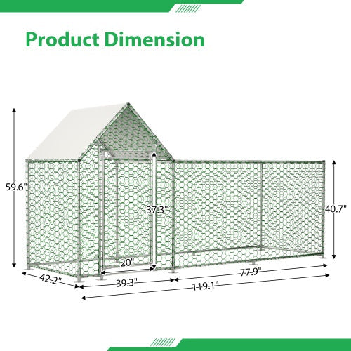 KFX-1986237 Metal Chicken Coop with Lid - 10x3FT Poultry Habitat Cage for Backyard Use, Durable and Spacious with UV-Resistant Cover