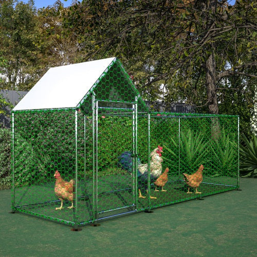 KFX-1986237 Metal Chicken Coop with Lid - 10x3FT Poultry Habitat Cage for Backyard Use, Durable and Spacious with UV-Resistant Cover