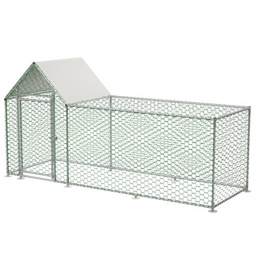 KFX-1986237 Metal Chicken Coop with Lid - 10x3FT Poultry Habitat Cage for Backyard Use, Durable and Spacious with UV-Resistant Cover