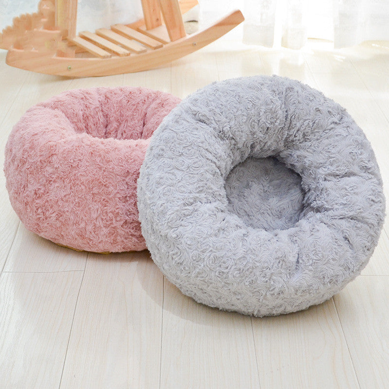 KFX-1986621 Rose Velvet Round Pet Nest in Pink, Light Gray, Beige, or Dark Blue - Soft and Cozy Design, Non-Slip Bottom, Available in Three Sizes
