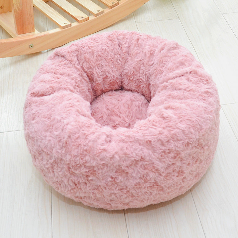 KFX-1986621 Rose Velvet Round Pet Nest in Pink, Light Gray, Beige, or Dark Blue - Soft and Cozy Design, Non-Slip Bottom, Available in Three Sizes