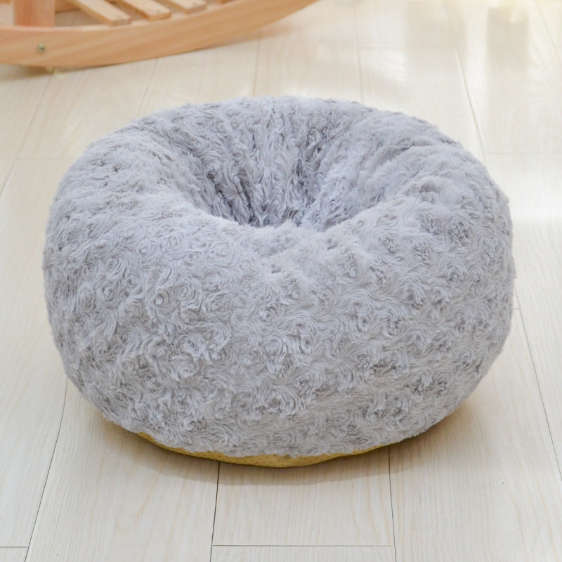 KFX-1986621 Rose Velvet Round Pet Nest in Pink, Light Gray, Beige, or Dark Blue - Soft and Cozy Design, Non-Slip Bottom, Available in Three Sizes