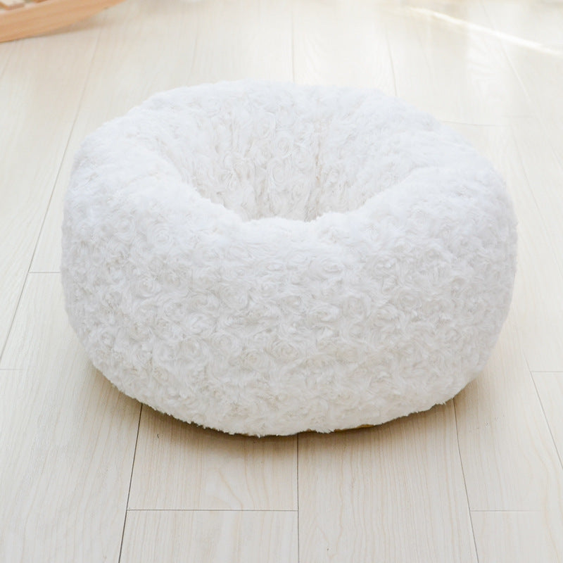 KFX-1986621 Rose Velvet Round Pet Nest in Pink, Light Gray, Beige, or Dark Blue - Soft and Cozy Design, Non-Slip Bottom, Available in Three Sizes