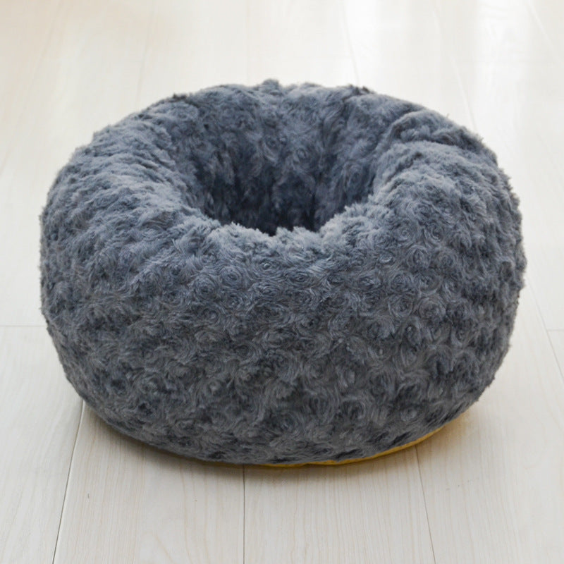 KFX-1986621 Rose Velvet Round Pet Nest in Pink, Light Gray, Beige, or Dark Blue - Soft and Cozy Design, Non-Slip Bottom, Available in Three Sizes