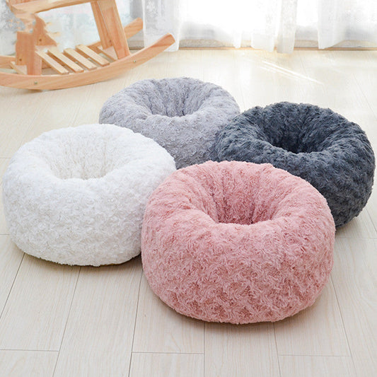 KFX-1986621 Rose Velvet Round Pet Nest in Pink, Light Gray, Beige, or Dark Blue - Soft and Cozy Design, Non-Slip Bottom, Available in Three Sizes