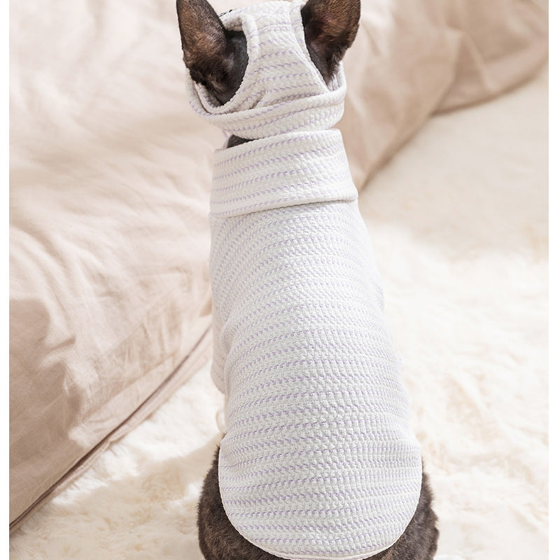 KFX-1987133 Textured Knit Striped Pet Hoodie Top for Cats and Dogs - Lightweight and Comfortable for Autumn and Winter