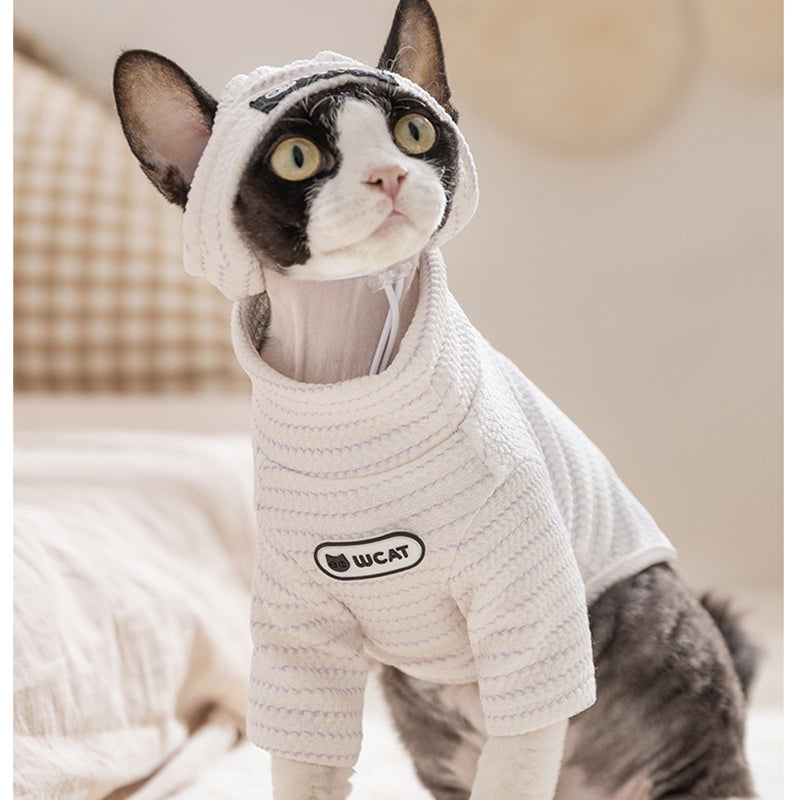 KFX-1987133 Textured Knit Striped Pet Hoodie Top for Cats and Dogs - Lightweight and Comfortable for Autumn and Winter