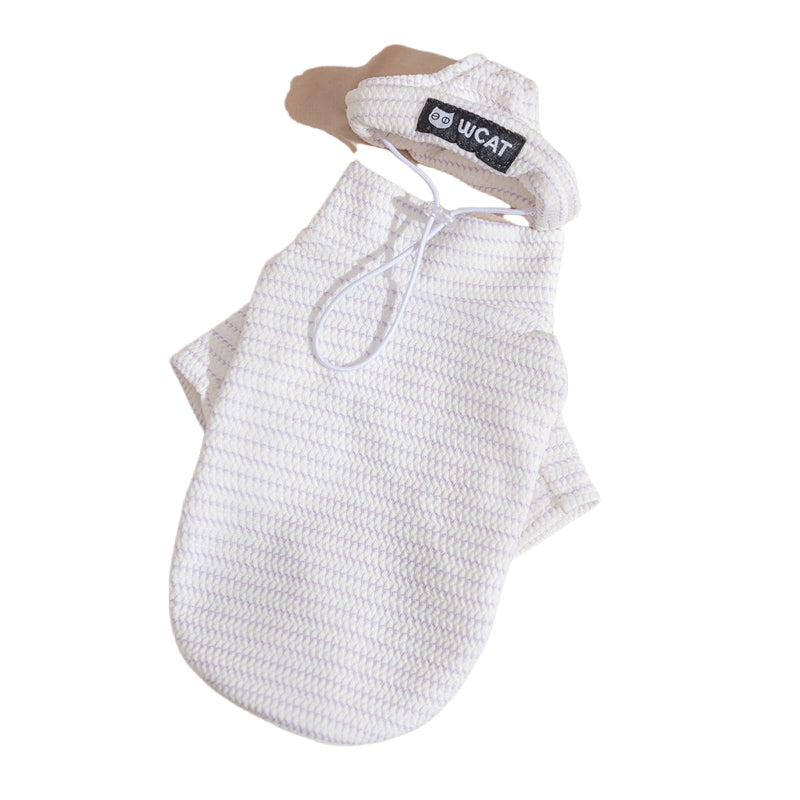 KFX-1987133 Textured Knit Striped Pet Hoodie Top for Cats and Dogs - Lightweight and Comfortable for Autumn and Winter