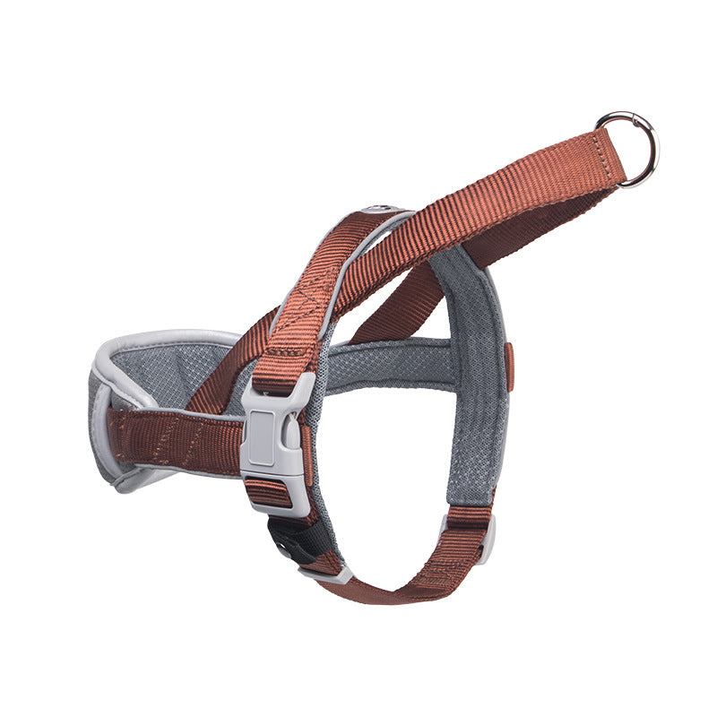 KFX-1987645 Adjustable Nylon Dog Leash Vest Chest Strap in Red, Blue, and Brown