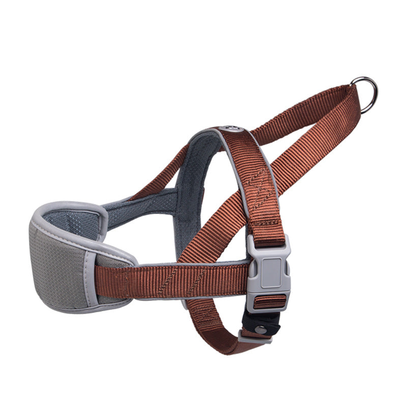 KFX-1987645 Adjustable Nylon Dog Leash Vest Chest Strap in Red, Blue, and Brown