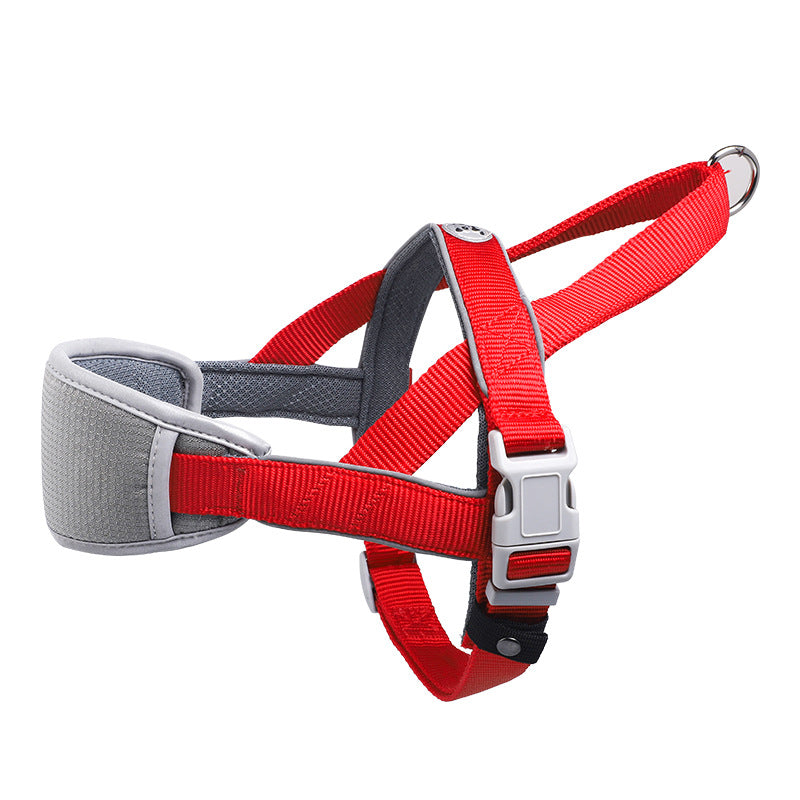 KFX-1987645 Adjustable Nylon Dog Leash Vest Chest Strap in Red, Blue, and Brown