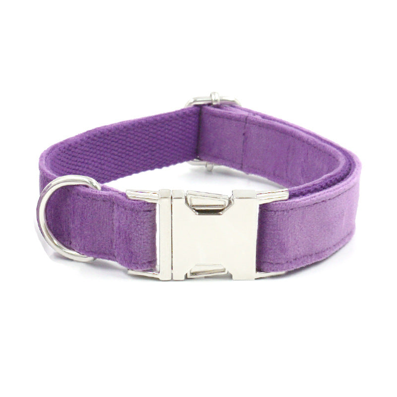 KFX-1988157 Purple Velvet Dog Collar and Leash Set with Drawstring Bow - Available in Multiple Sizes