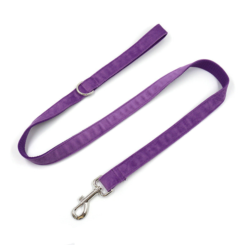 KFX-1988157 Purple Velvet Dog Collar and Leash Set with Drawstring Bow - Available in Multiple Sizes