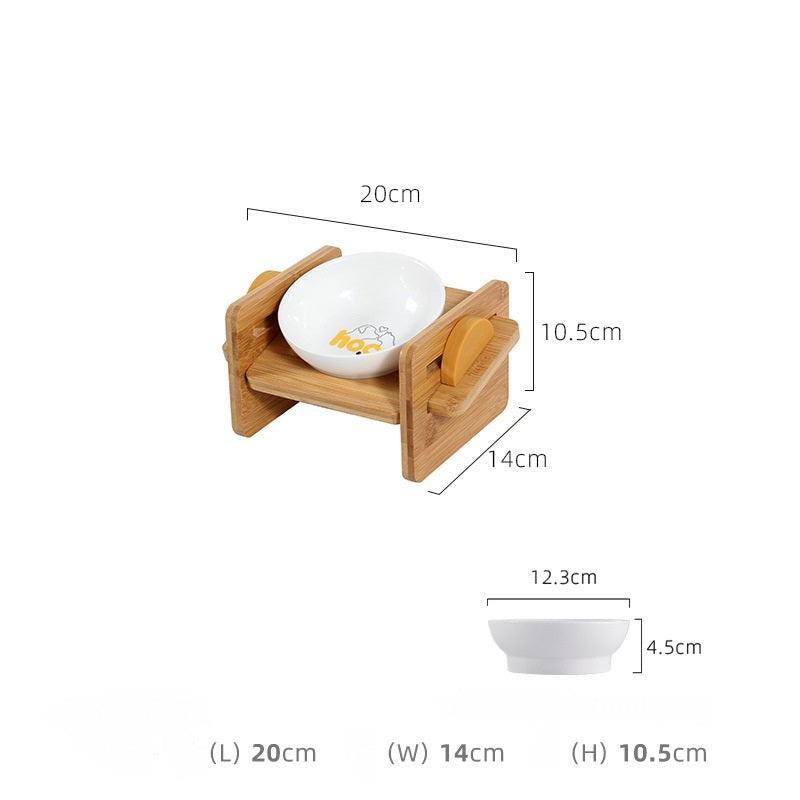 KFX-1988541 Adjustable Bamboo Cat Dining Table with Anti-Overturning Design and Easy-Clean Bowls