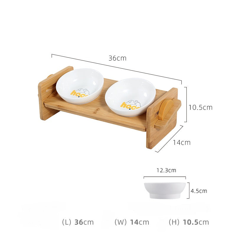 KFX-1988541 Adjustable Bamboo Cat Dining Table with Anti-Overturning Design and Easy-Clean Bowls