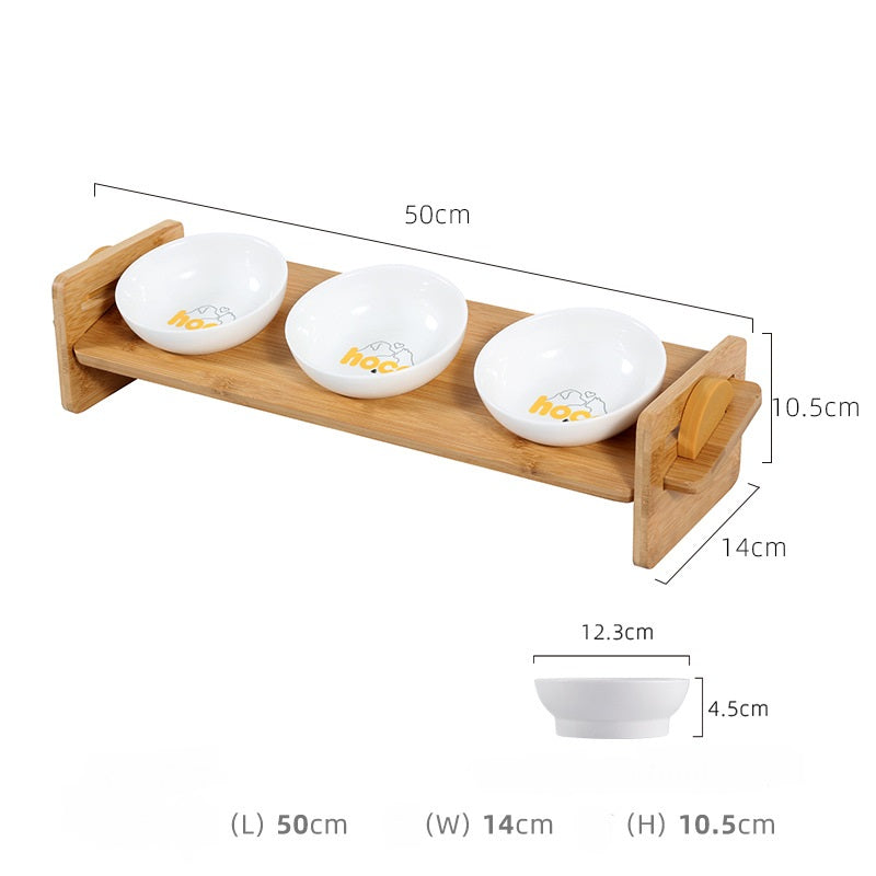 KFX-1988541 Adjustable Bamboo Cat Dining Table with Anti-Overturning Design and Easy-Clean Bowls