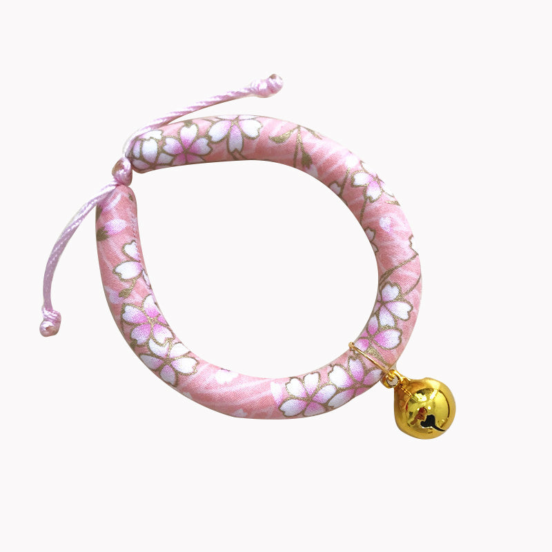 KFX-1990333 Japanese Fabric Pet Collar with Adjustable Drawstring and Bell for Cats and Dogs