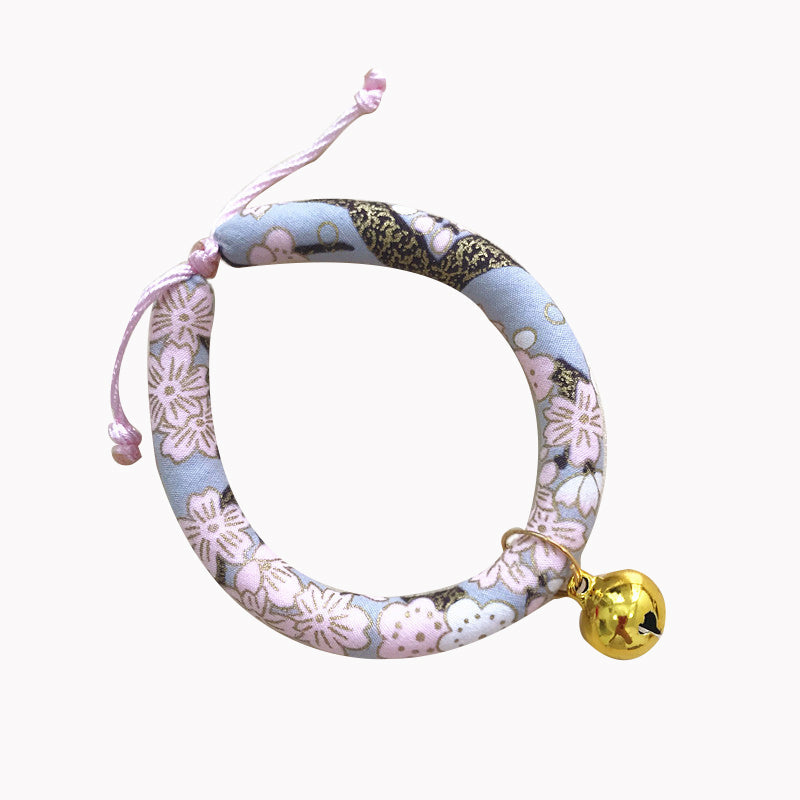 KFX-1990333 Japanese Fabric Pet Collar with Adjustable Drawstring and Bell for Cats and Dogs