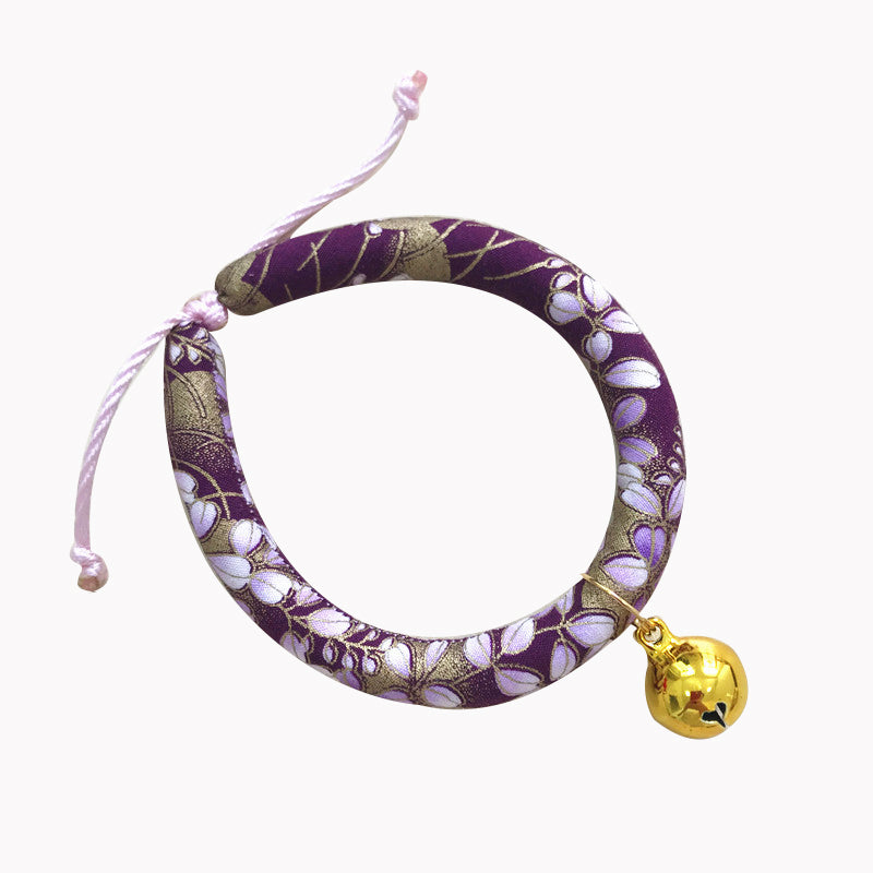 KFX-1990333 Japanese Fabric Pet Collar with Adjustable Drawstring and Bell for Cats and Dogs