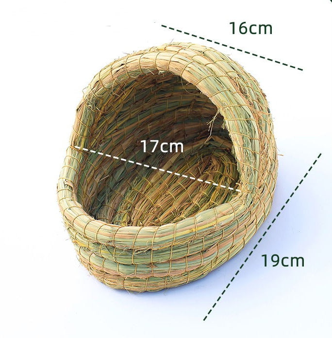 KFX-1990589 Natural Hand-Woven Grass Nest for Small Animals - Straw and Corn Husk Cradle