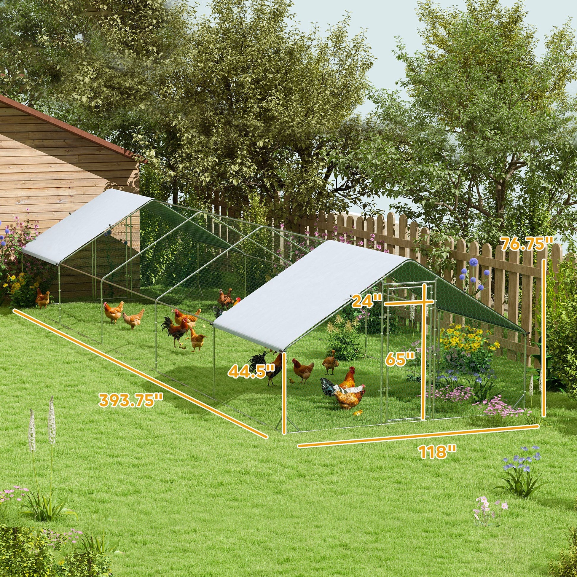 KFX-1991997 Large Outdoor Chicken Coop with Waterproof Cover, Steel Frame, 32.8' x 9.8' x 6.4'